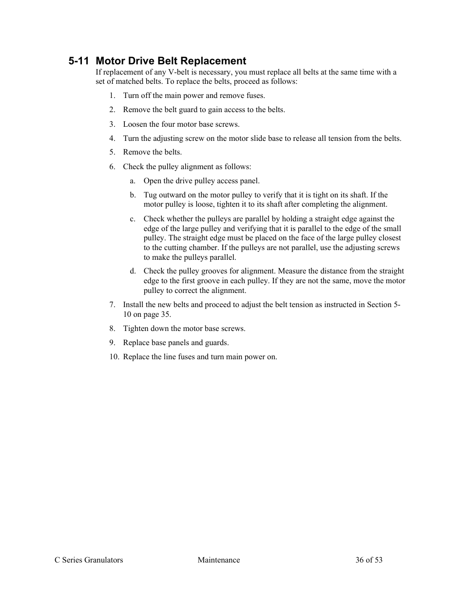 11 motor drive belt replacement | AEC Colortronic MSH Series 2039 User Manual | Page 36 / 53