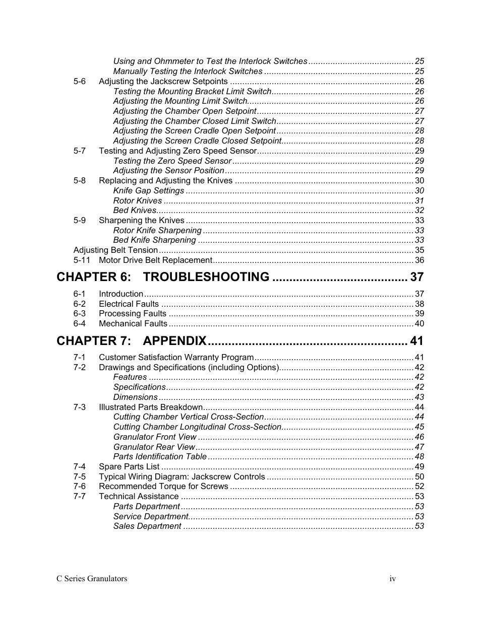 Chapter 6: troubleshooting, Chapter 7: appendix | AEC Colortronic MSH Series 2039 User Manual | Page 4 / 53