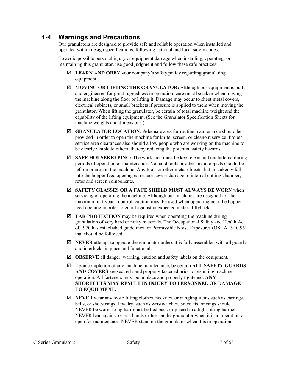 4 warnings and precautions | AEC Colortronic MSH Series 2039 User Manual | Page 7 / 53