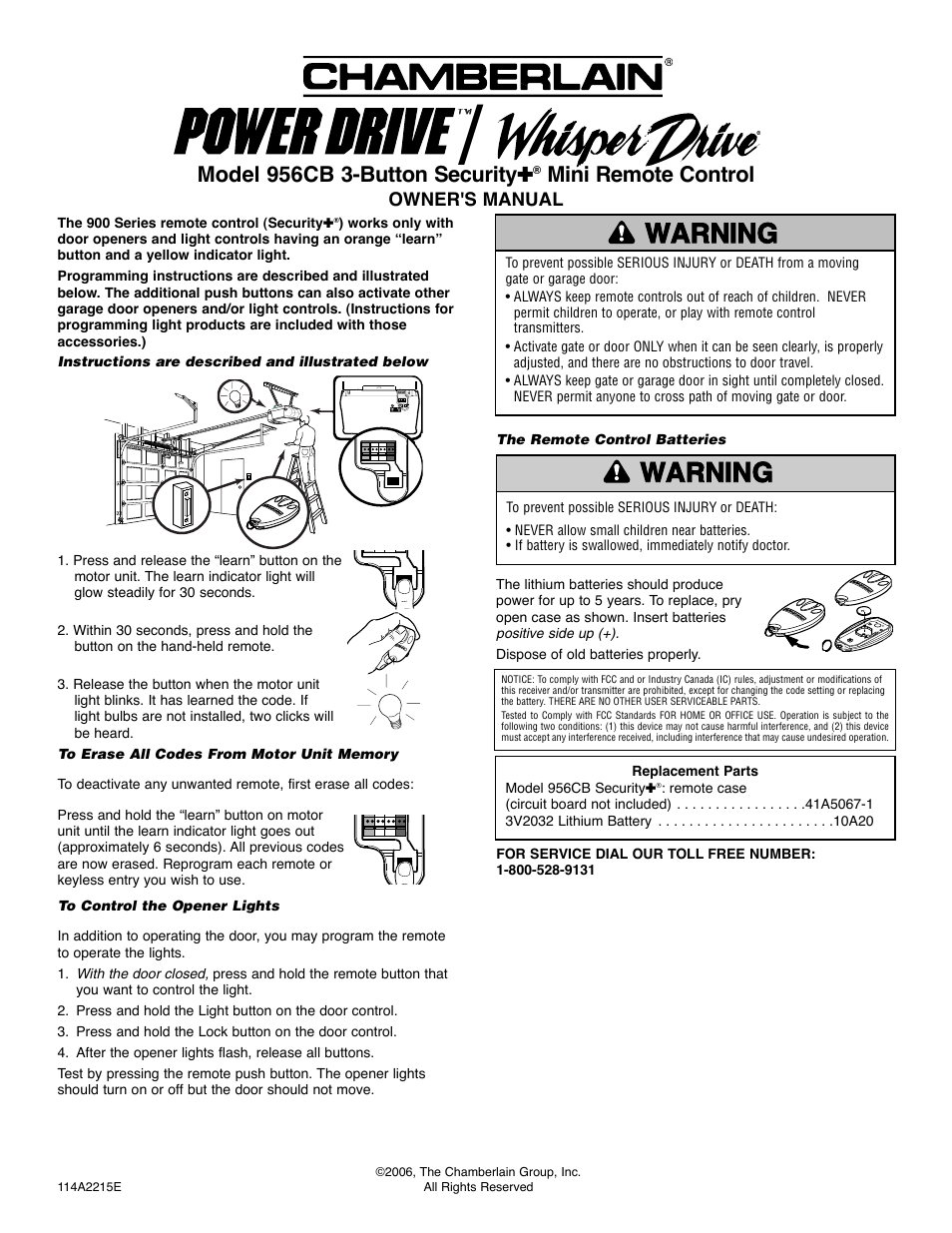 Chamberlain 956CB User Manual | 1 page