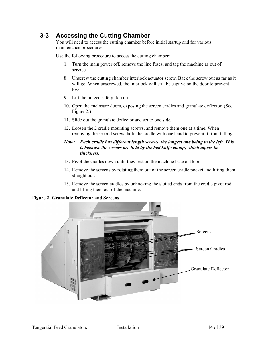 3 accessing the cutting chamber | AEC Colortronic MTF 2000 Series Granulator User Manual | Page 14 / 39