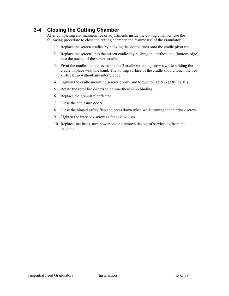 4 closing the cutting chamber | AEC Colortronic MTF 2000 Series Granulator User Manual | Page 15 / 39