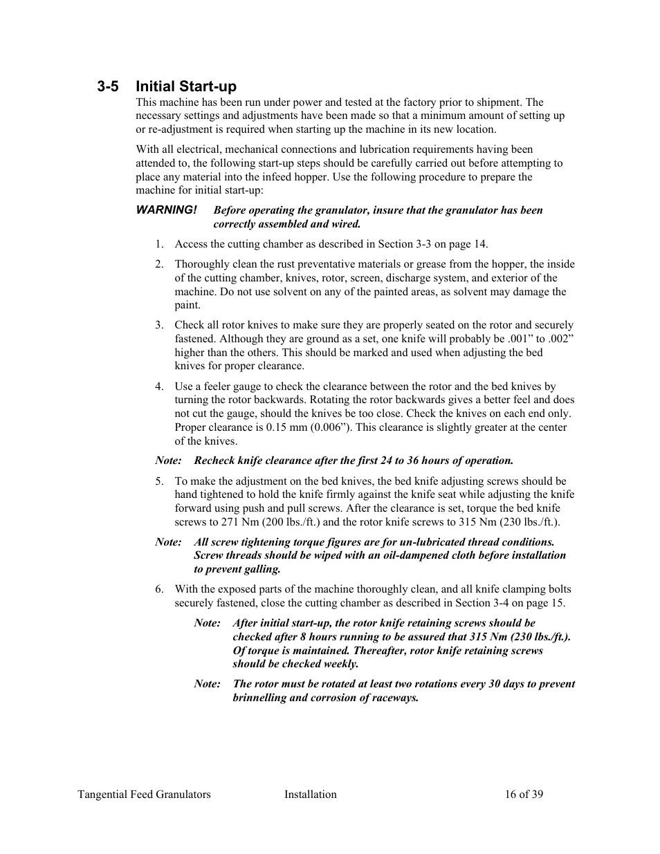 5 initial start-up | AEC Colortronic MTF 2000 Series Granulator User Manual | Page 16 / 39