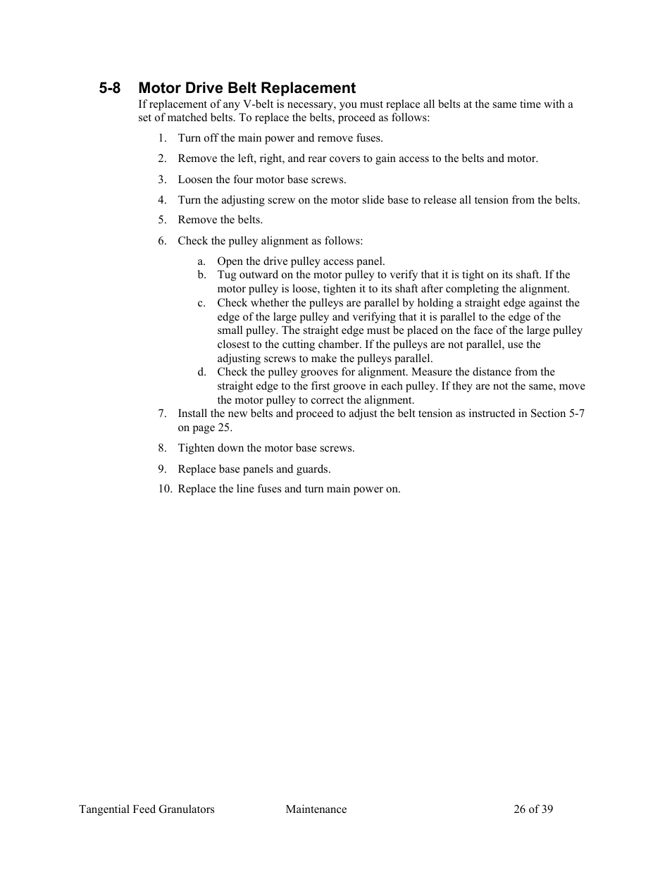 8 motor drive belt replacement | AEC Colortronic MTF 2000 Series Granulator User Manual | Page 26 / 39