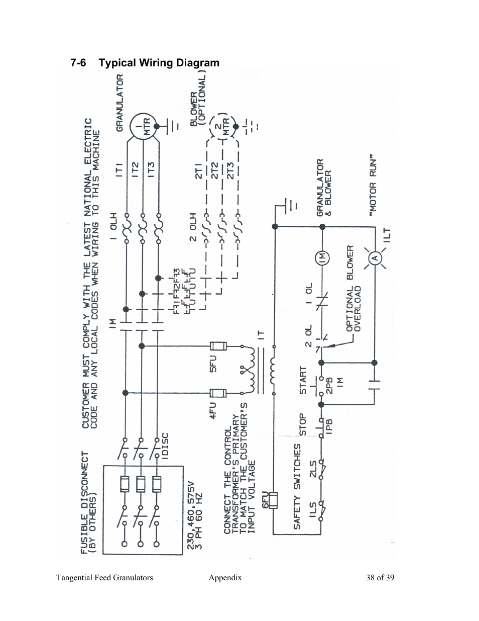 6 typical wiring diagram | AEC Colortronic MTF 2000 Series Granulator User Manual | Page 38 / 39