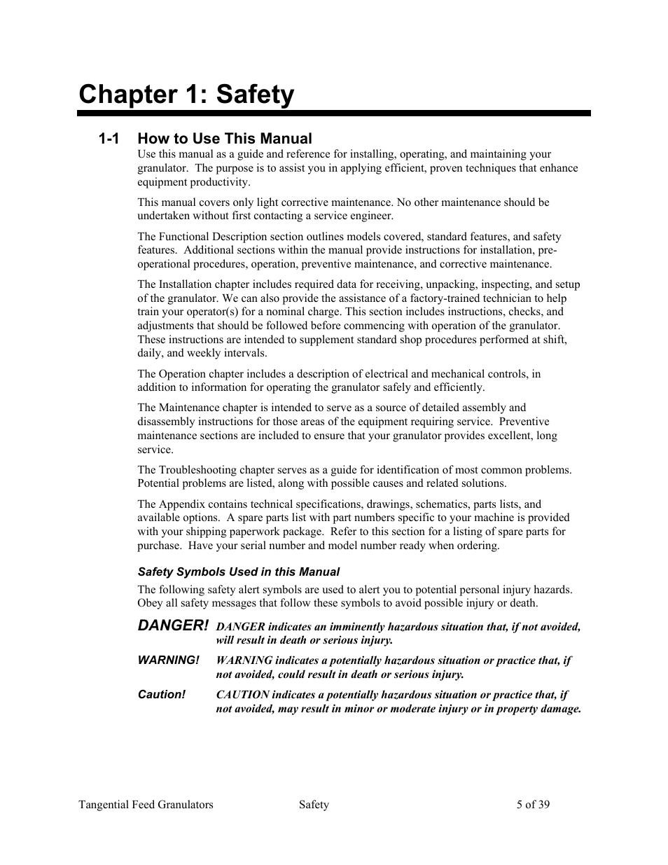 Chapter 1: safety | AEC Colortronic MTF 2000 Series Granulator User Manual | Page 5 / 39