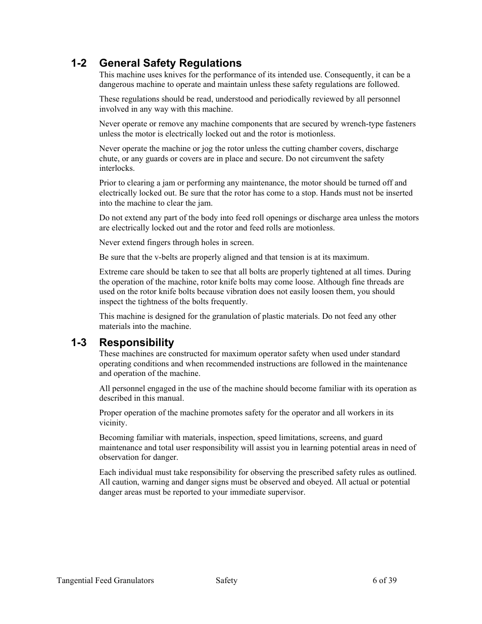 2 general safety regulations, 3 responsibility | AEC Colortronic MTF 2000 Series Granulator User Manual | Page 6 / 39