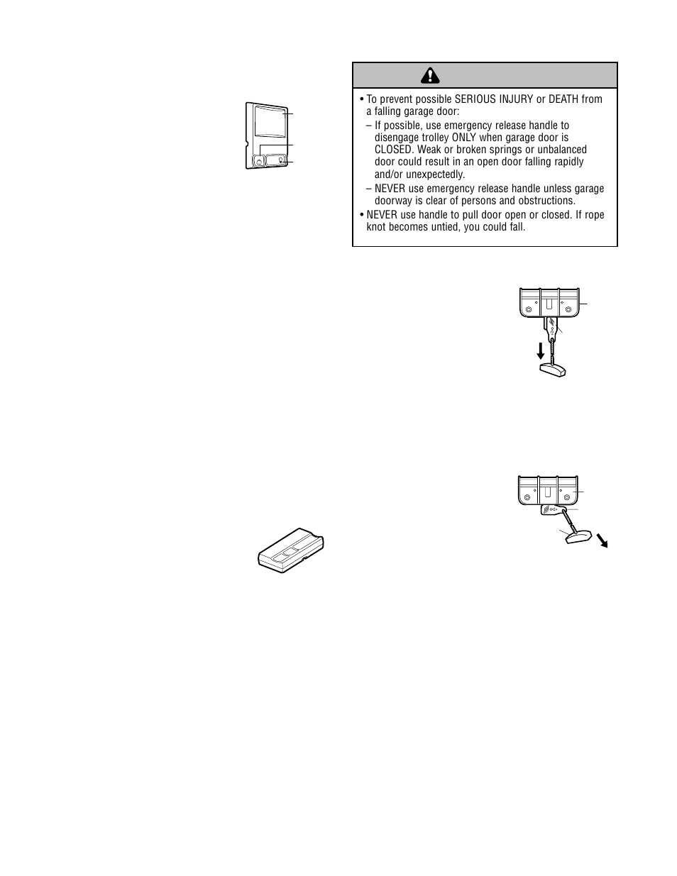 Using the wall-mounted door control, To open the door manually, Warning caution warning warning | Chamberlain 7902 K User Manual | Page 32 / 40