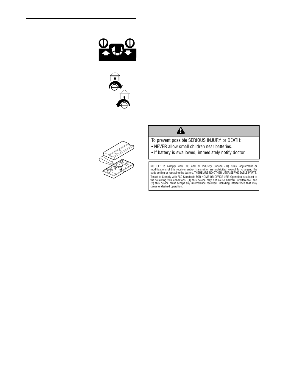 Care of your opener, The remote control battery, Warning caution warning warning | Chamberlain 7902 K User Manual | Page 33 / 40