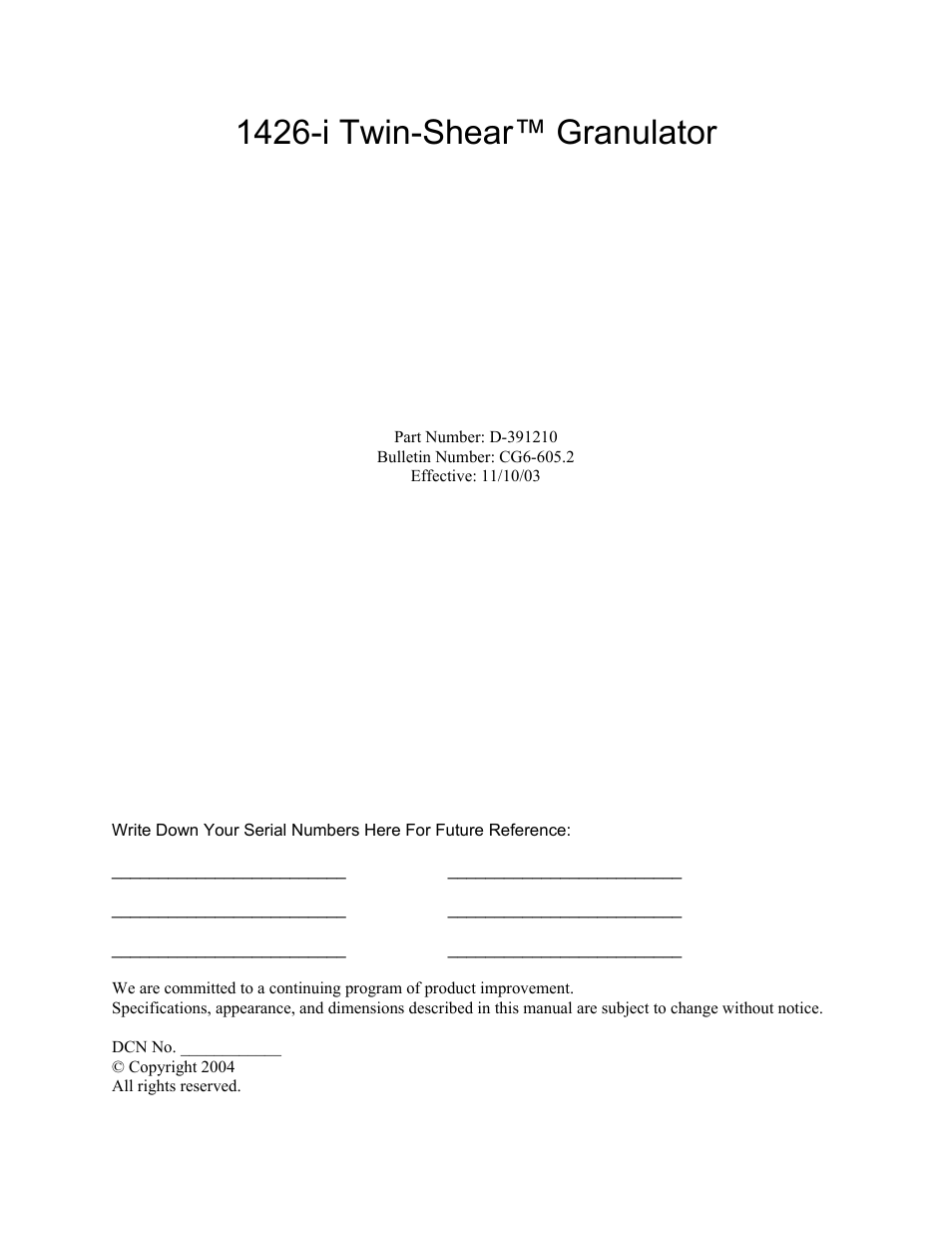 AEC 1426-i Twin-Shear Granulator User Manual | 38 pages