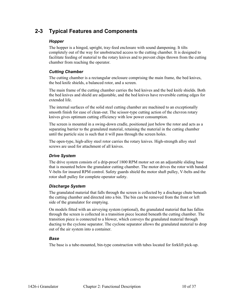 3 typical features and components | AEC 1426-i Twin-Shear Granulator User Manual | Page 11 / 38