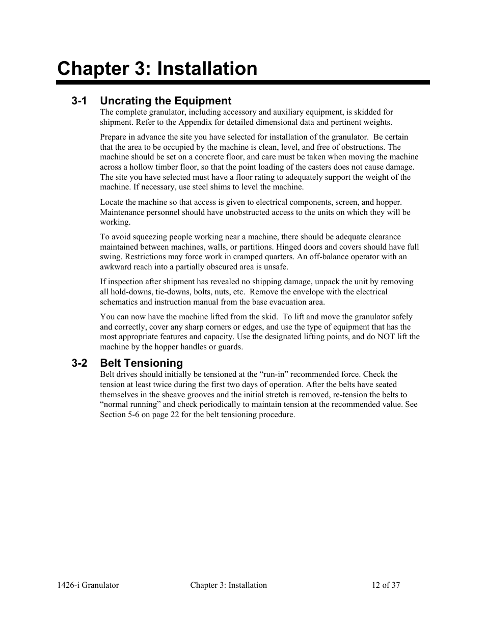 Chapter 3: installation | AEC 1426-i Twin-Shear Granulator User Manual | Page 13 / 38