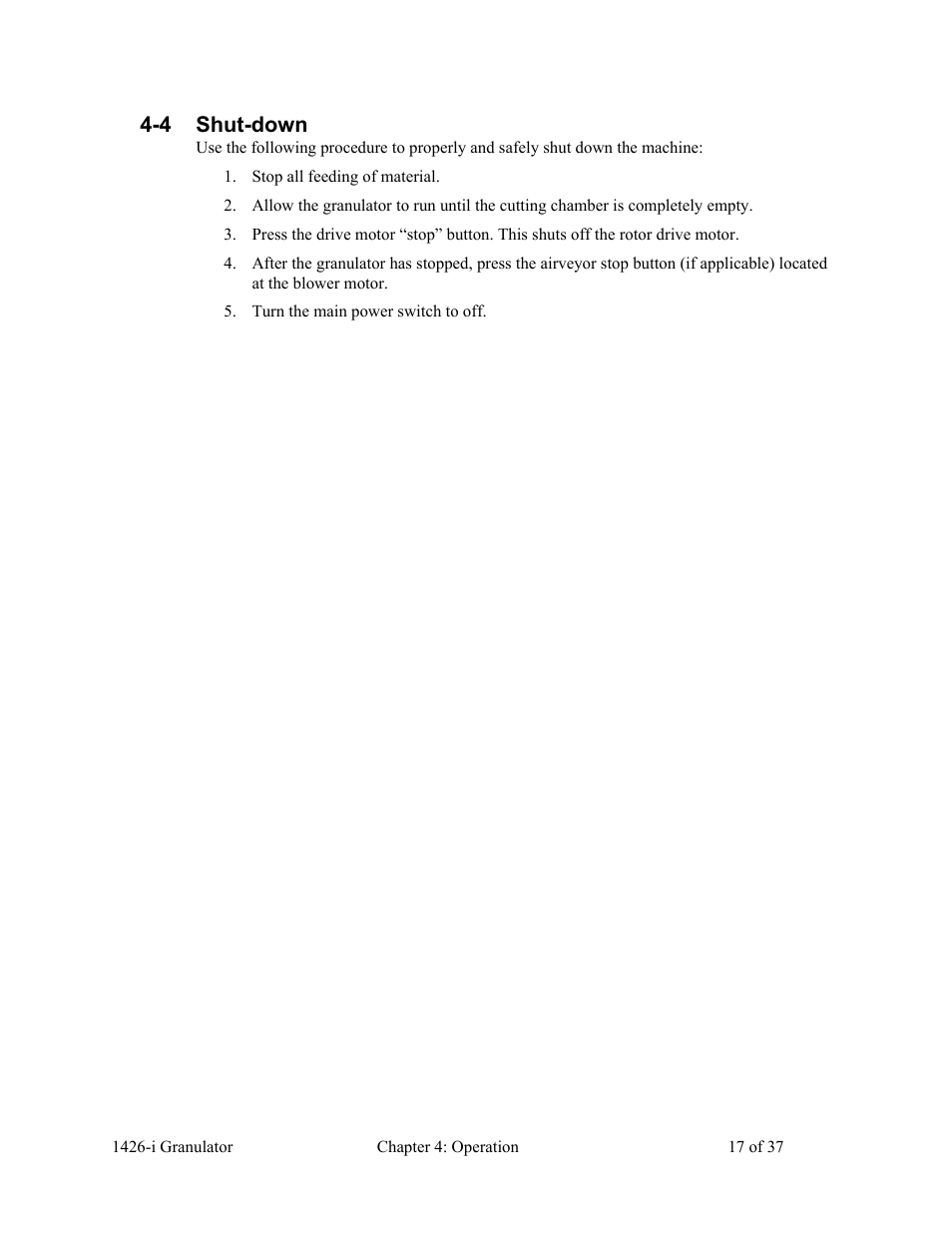 4 shut-down | AEC 1426-i Twin-Shear Granulator User Manual | Page 18 / 38