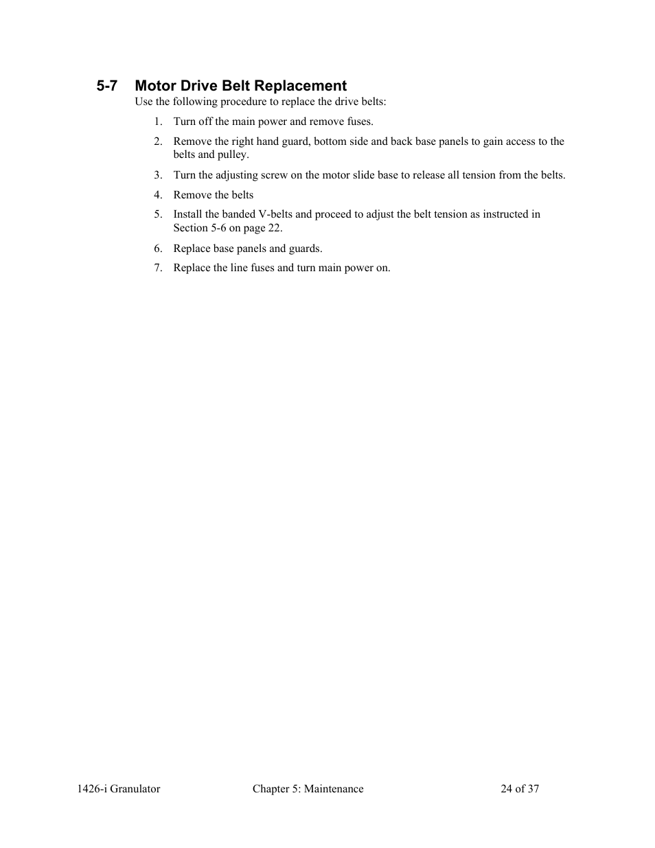 7 motor drive belt replacement | AEC 1426-i Twin-Shear Granulator User Manual | Page 25 / 38