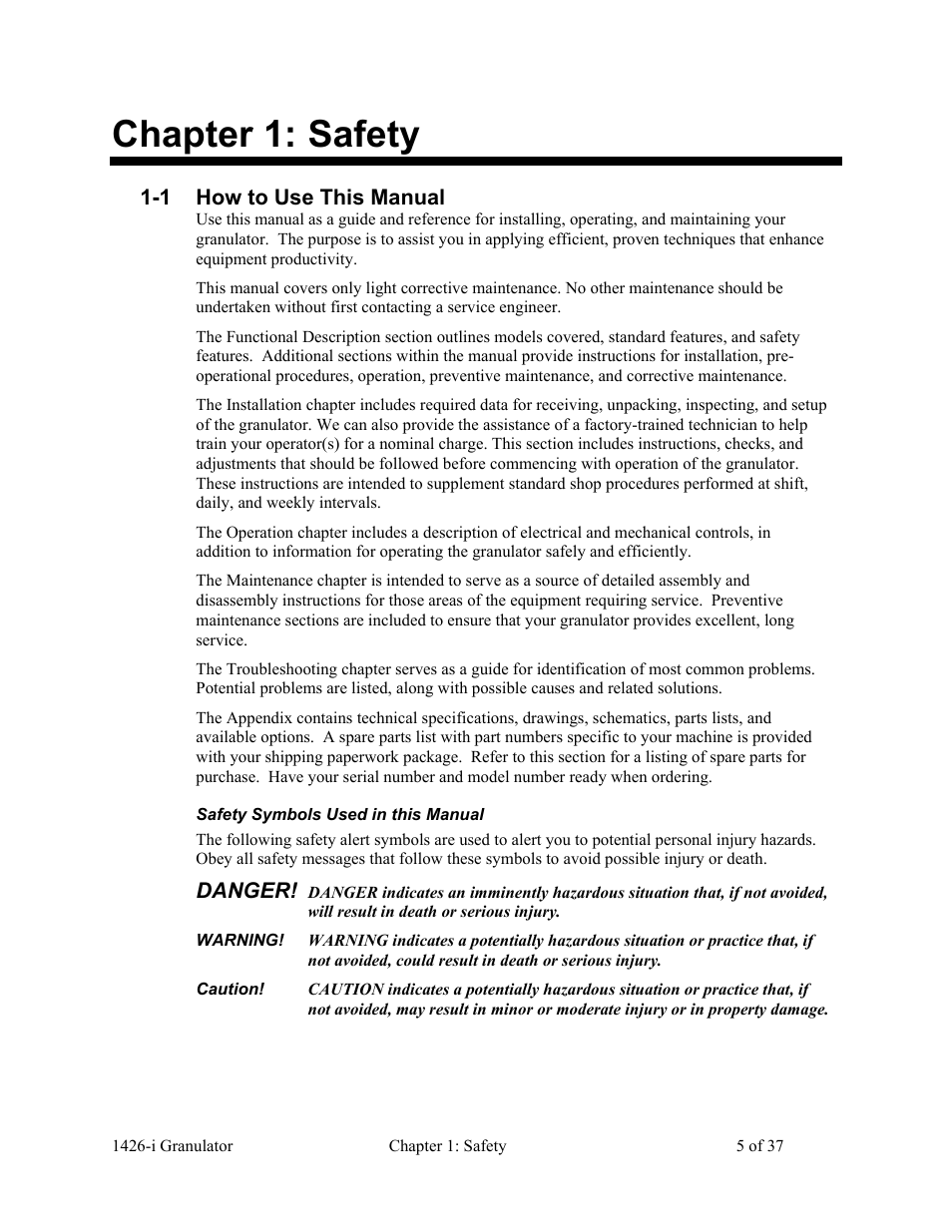 Chapter 1: safety | AEC 1426-i Twin-Shear Granulator User Manual | Page 6 / 38