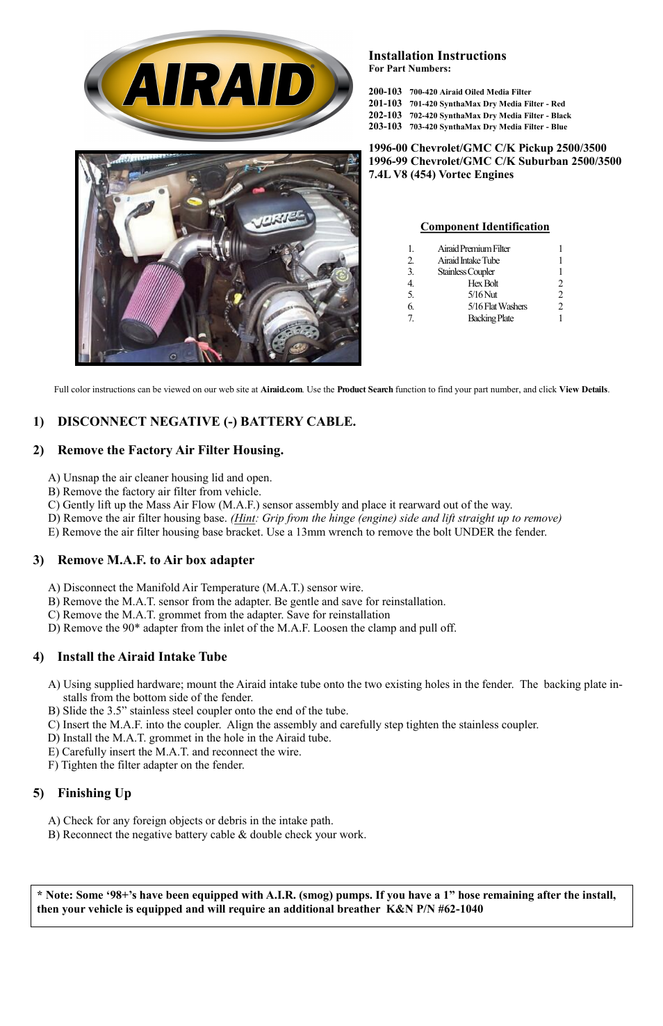 Airaid 200-103 User Manual | 2 pages