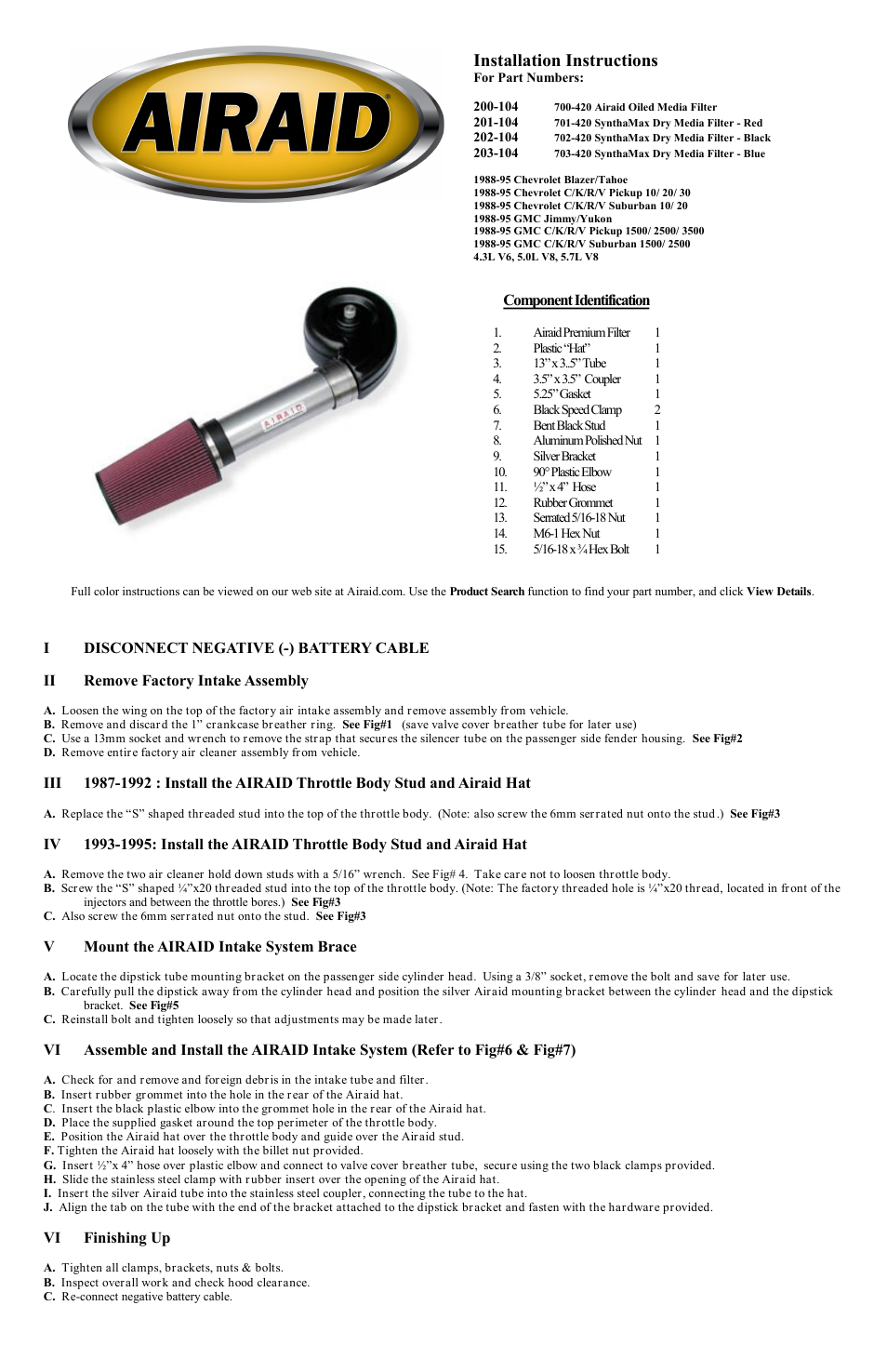 Airaid 200-104 User Manual | 2 pages