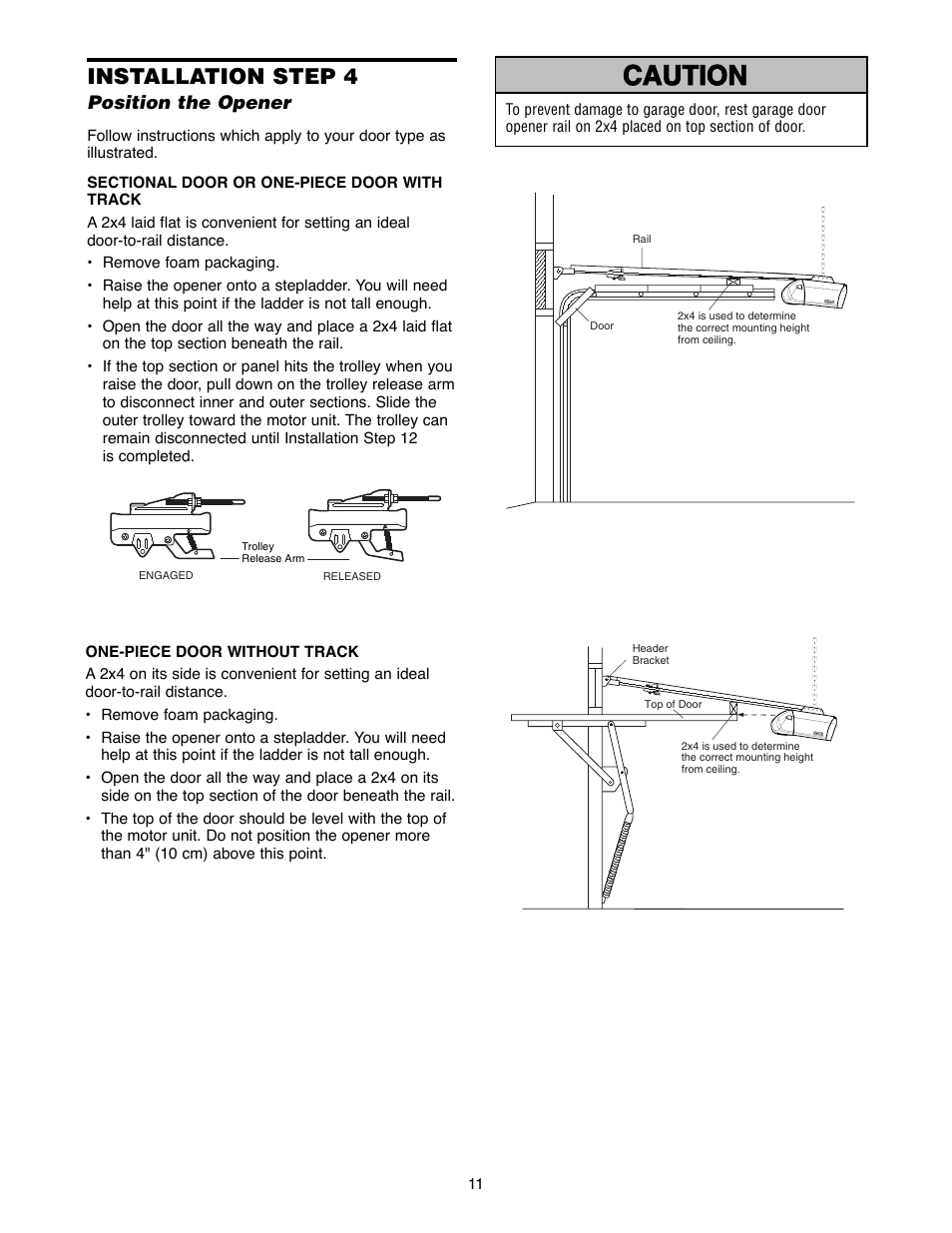 Warning caution warning warning, Installation step 4 | Chamberlain 2255-2 User Manual | Page 11 / 36