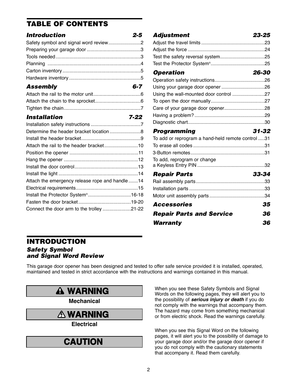 Chamberlain 2255-2 User Manual | Page 2 / 36