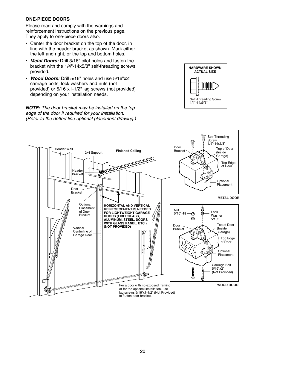 Installation step 11 fasten the door bracket | Chamberlain 2255-2 User Manual | Page 20 / 36