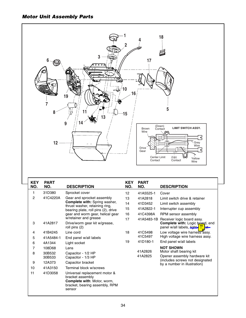 Motor unit assembly parts | Chamberlain 2255-2 User Manual | Page 34 / 36