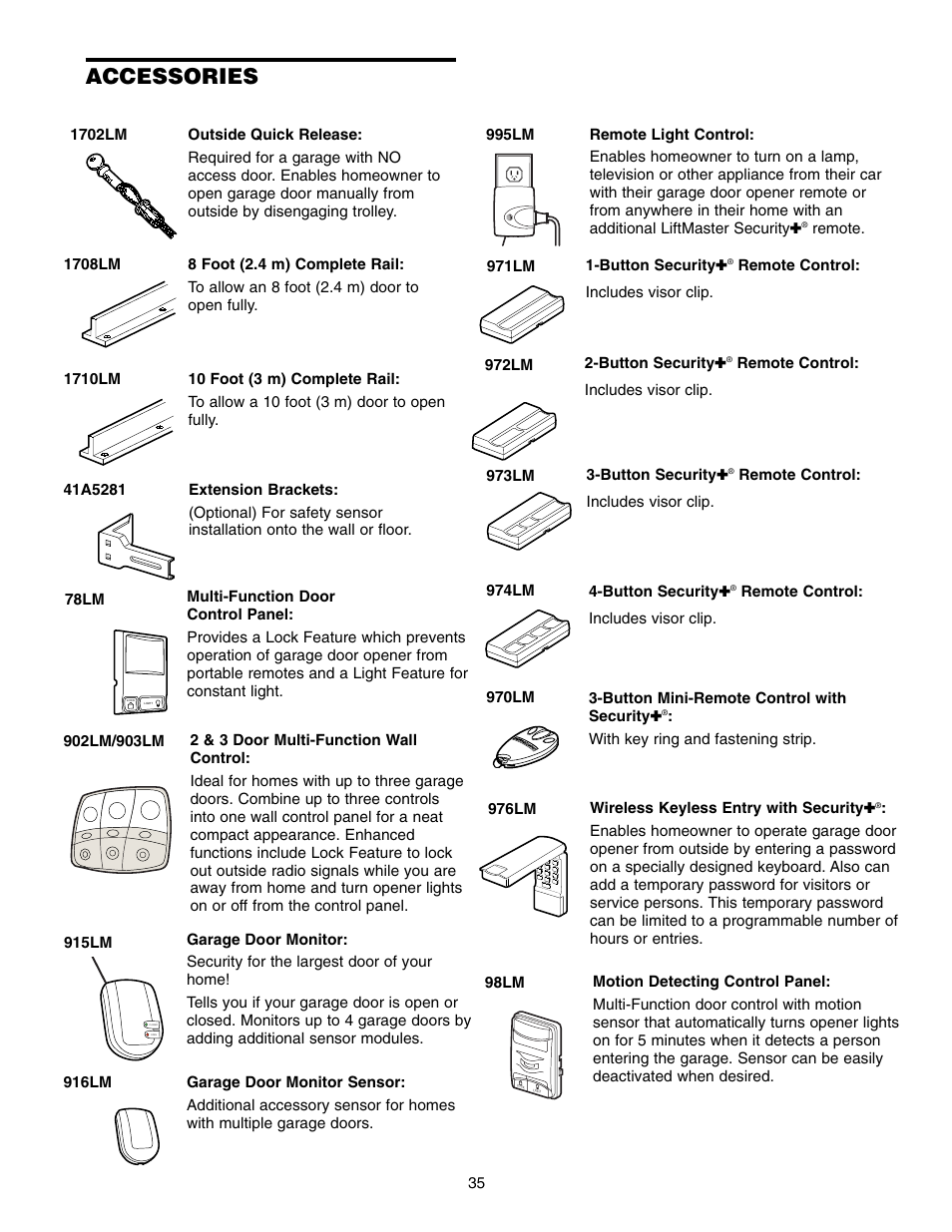 Accessories | Chamberlain 2255-2 User Manual | Page 35 / 36