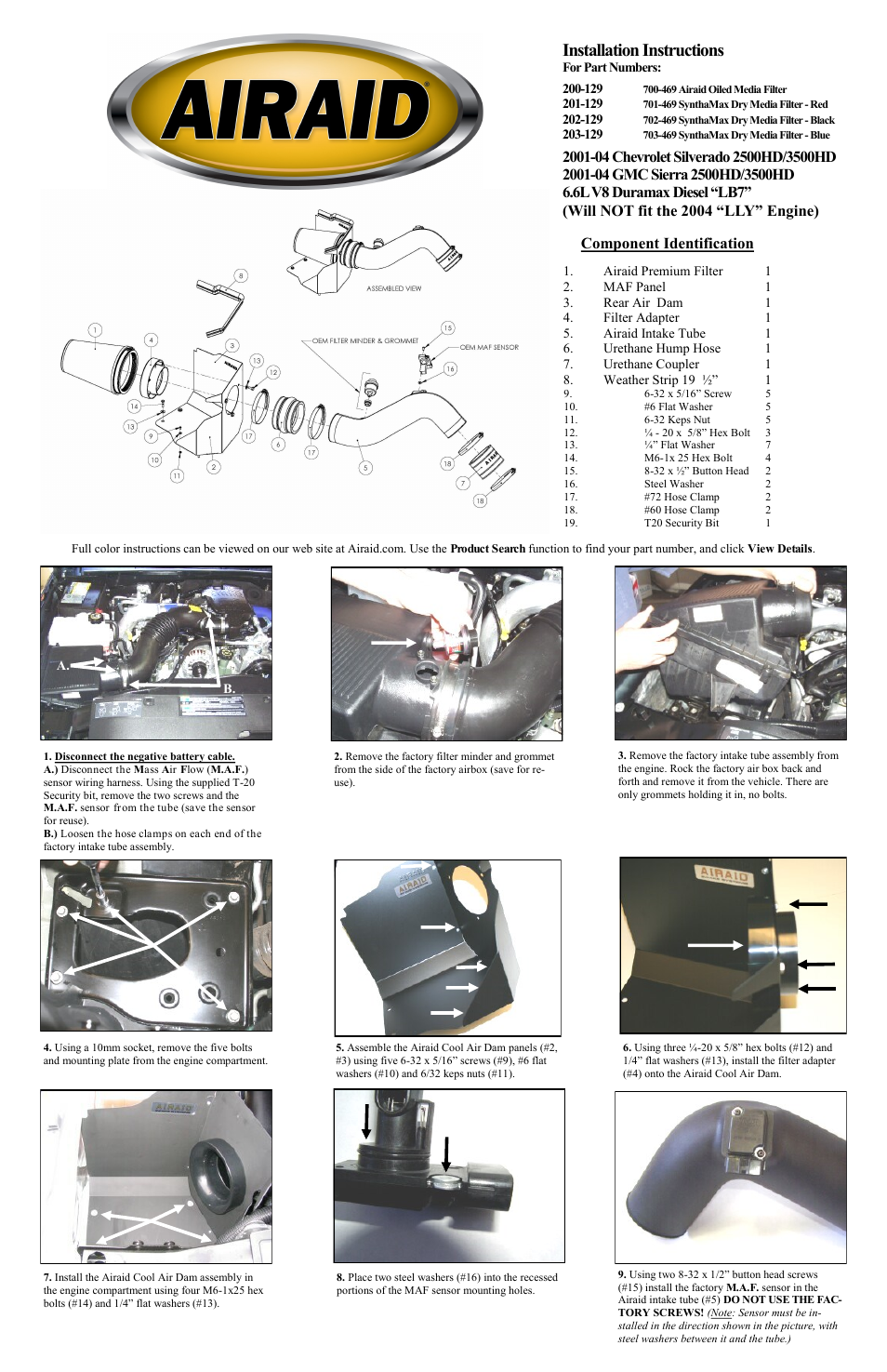 Airaid 200-129 User Manual | 2 pages