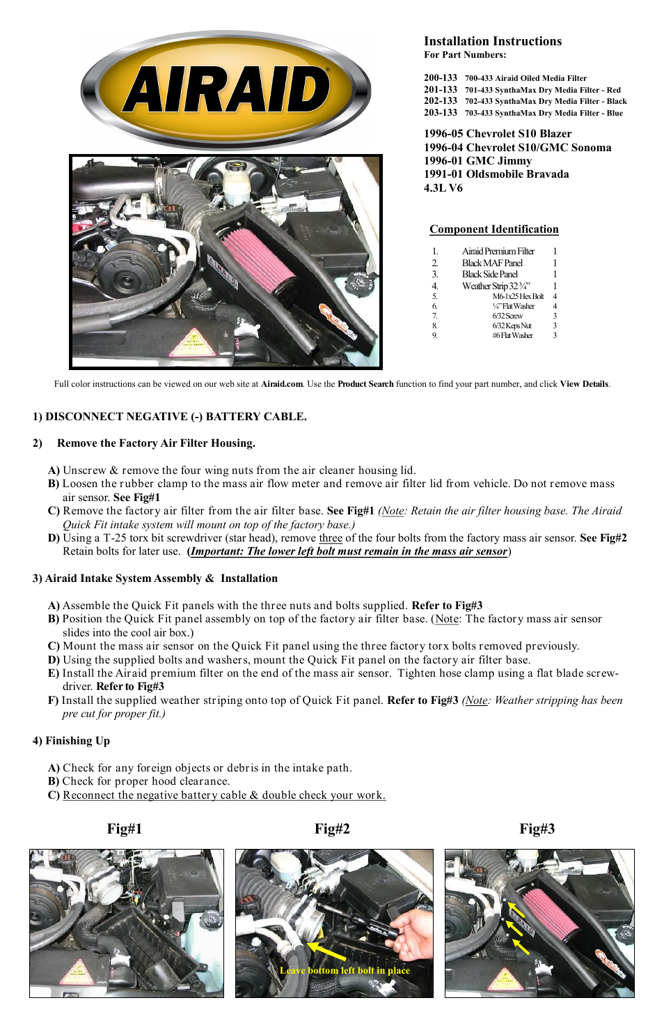 Airaid 200-133 User Manual | 2 pages