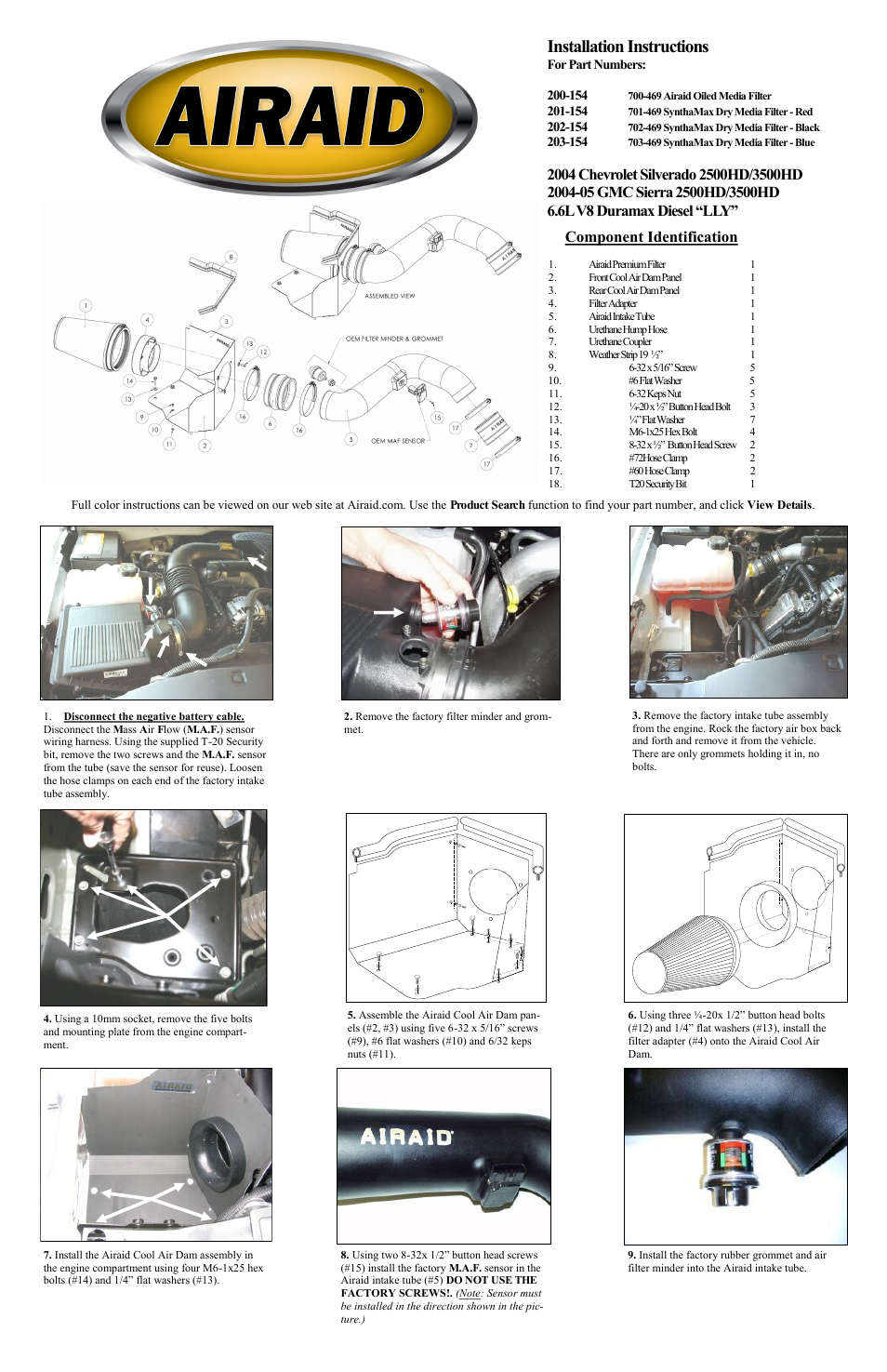 Airaid 200-154 User Manual | 2 pages
