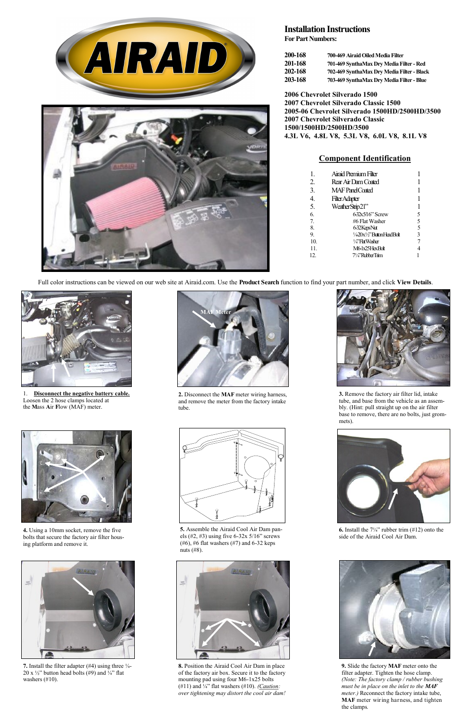 Airaid 200-168 User Manual | 2 pages