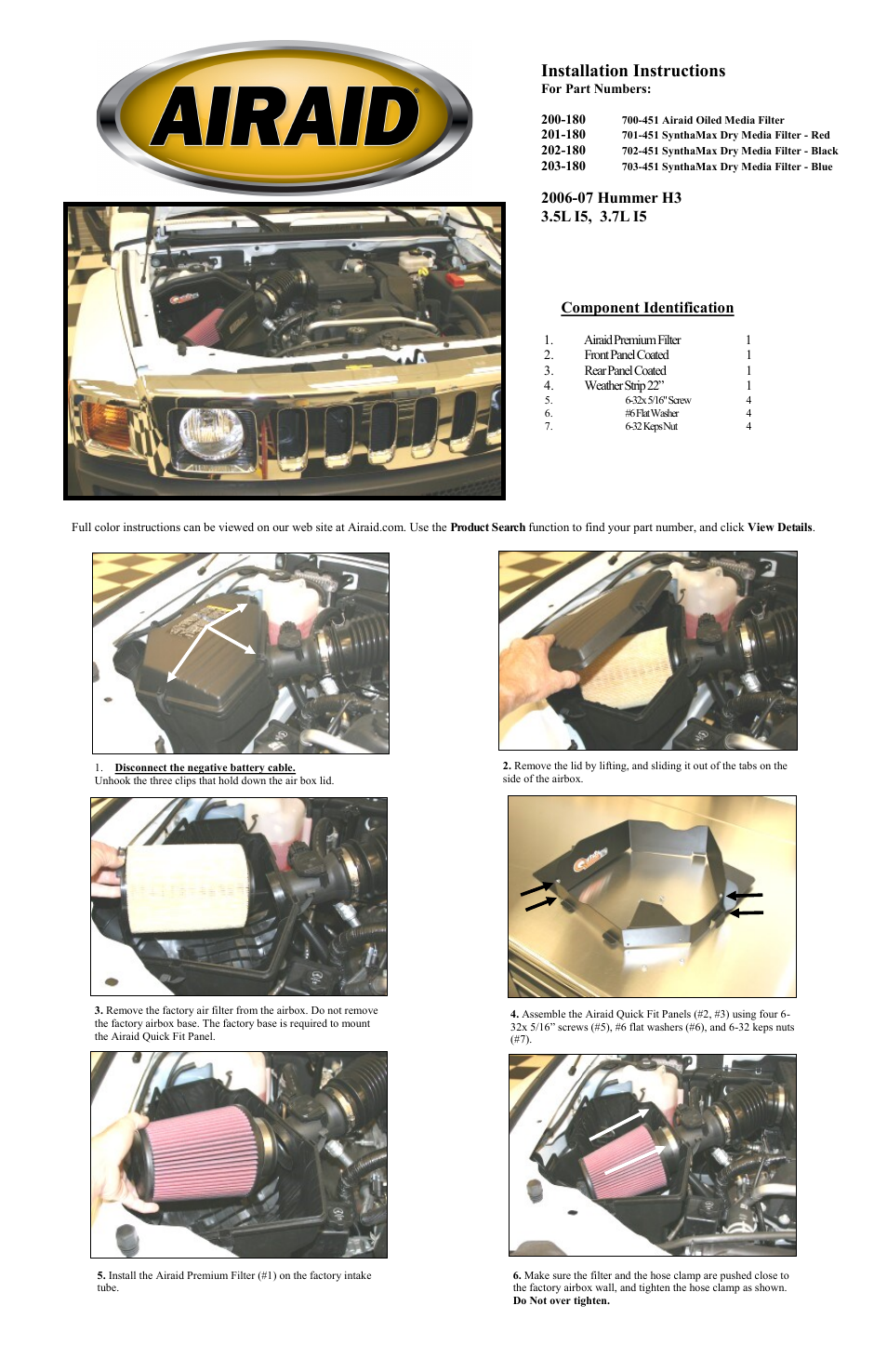 Airaid 200-180 User Manual | 2 pages