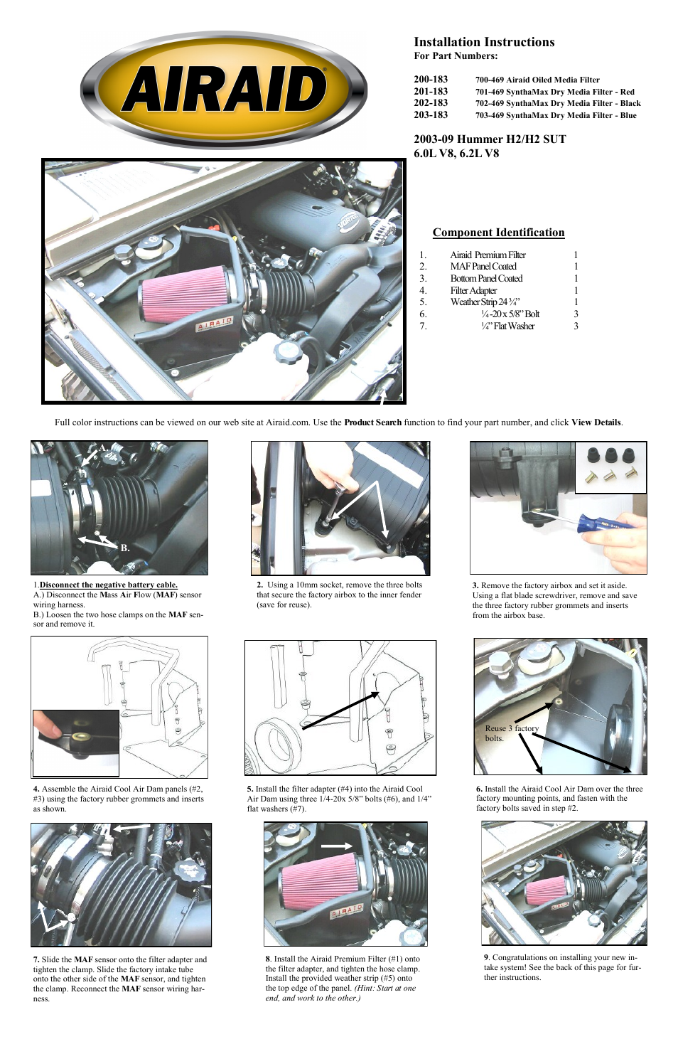 Airaid 200-183 User Manual | 2 pages