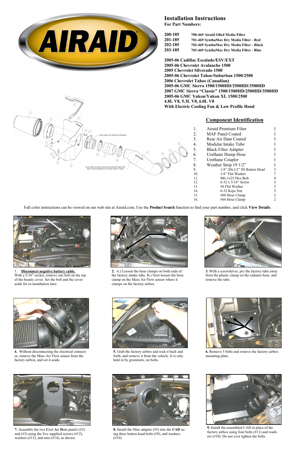 Airaid 200-185 User Manual | 2 pages