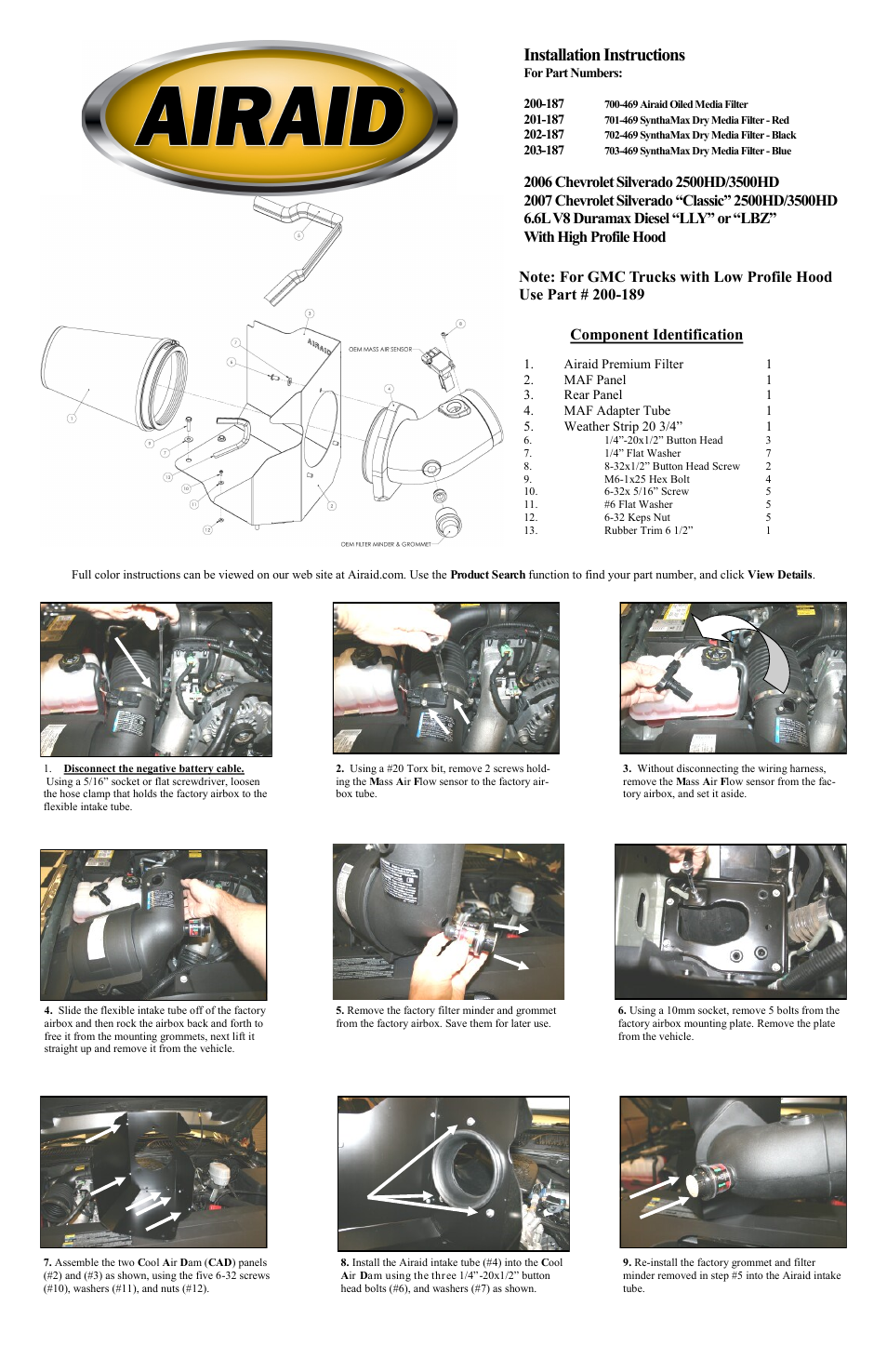 Airaid 200-187 User Manual | 2 pages