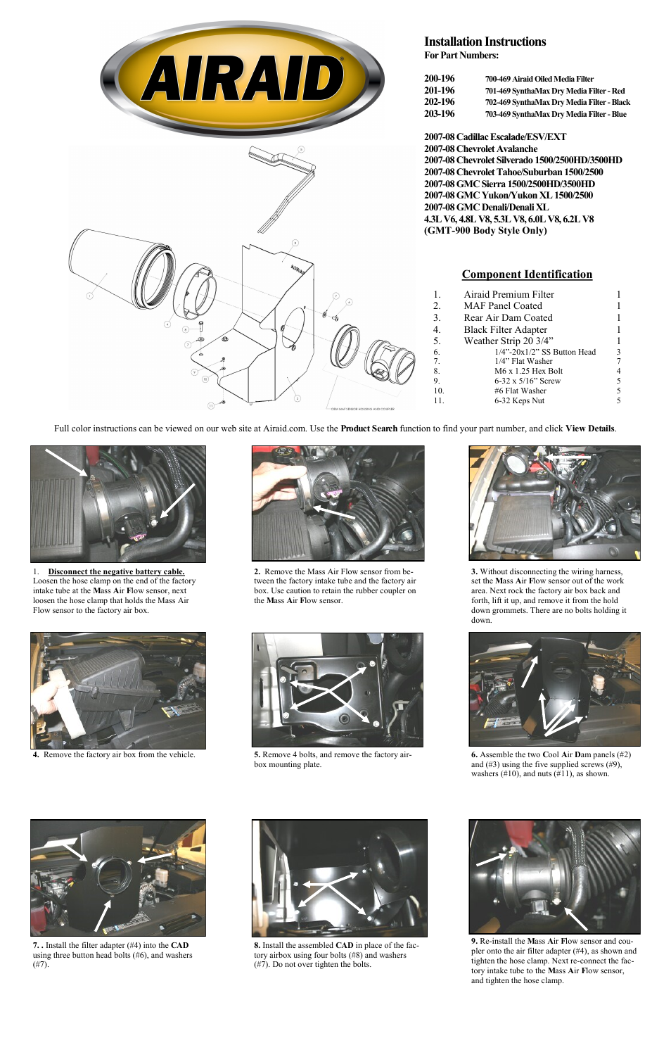 Airaid 200-196 User Manual | 2 pages