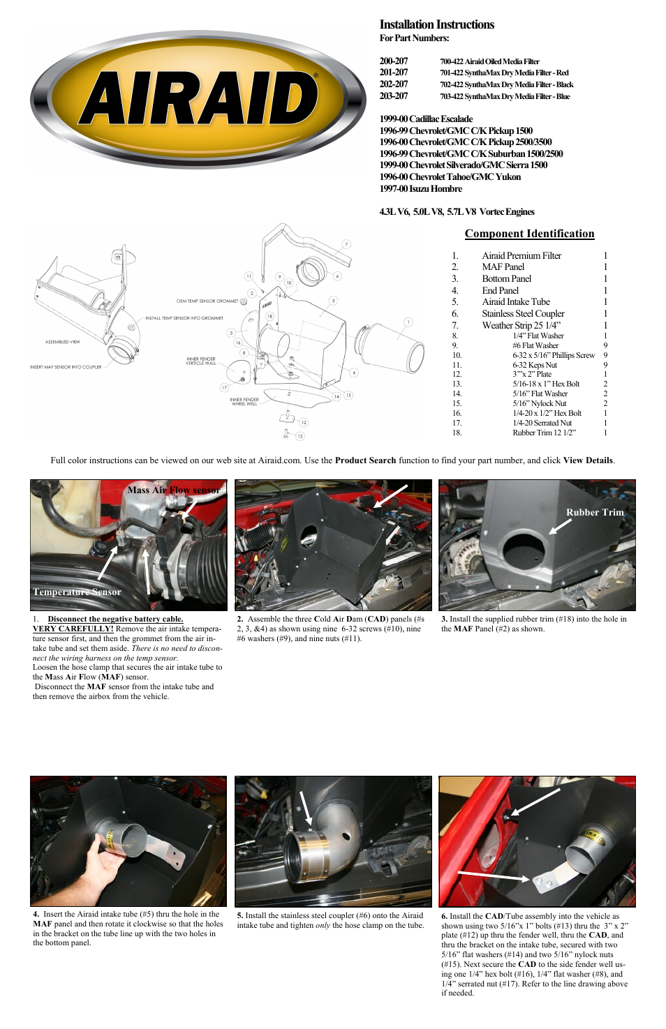 Airaid 200-207 User Manual | 2 pages