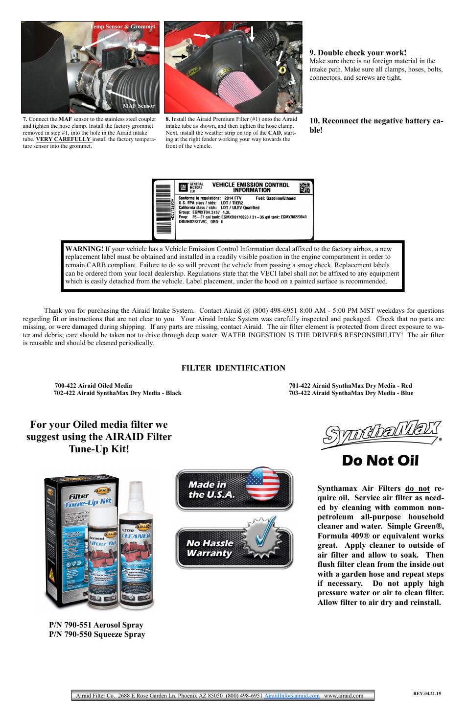 Airaid 200-207 User Manual | Page 2 / 2