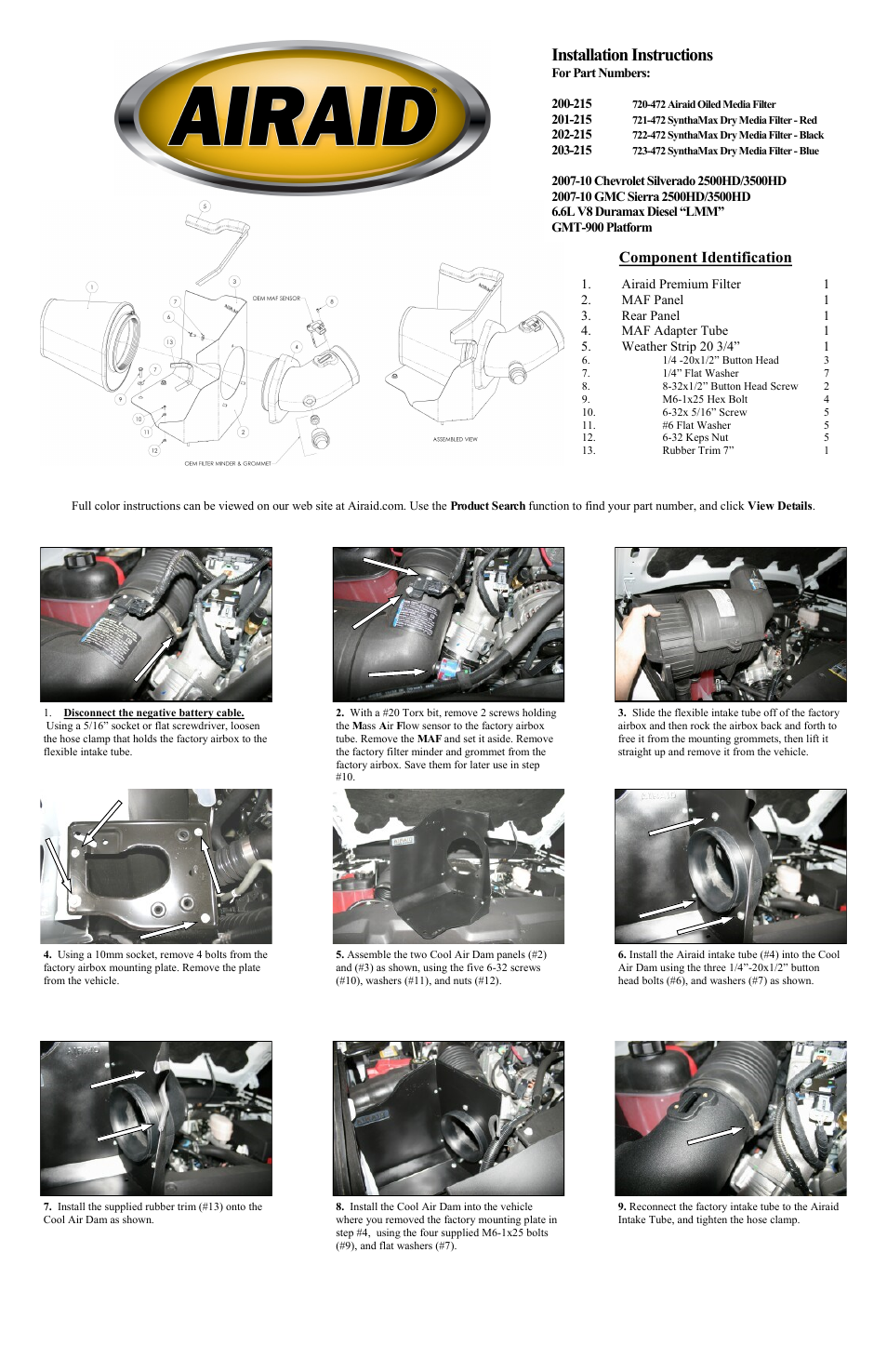 Airaid 200-215 User Manual | 2 pages