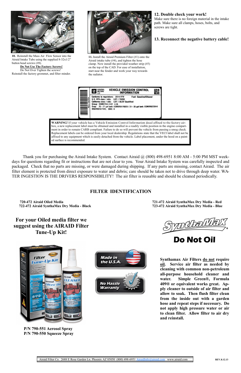 Filter identification | Airaid 200-215 User Manual | Page 2 / 2