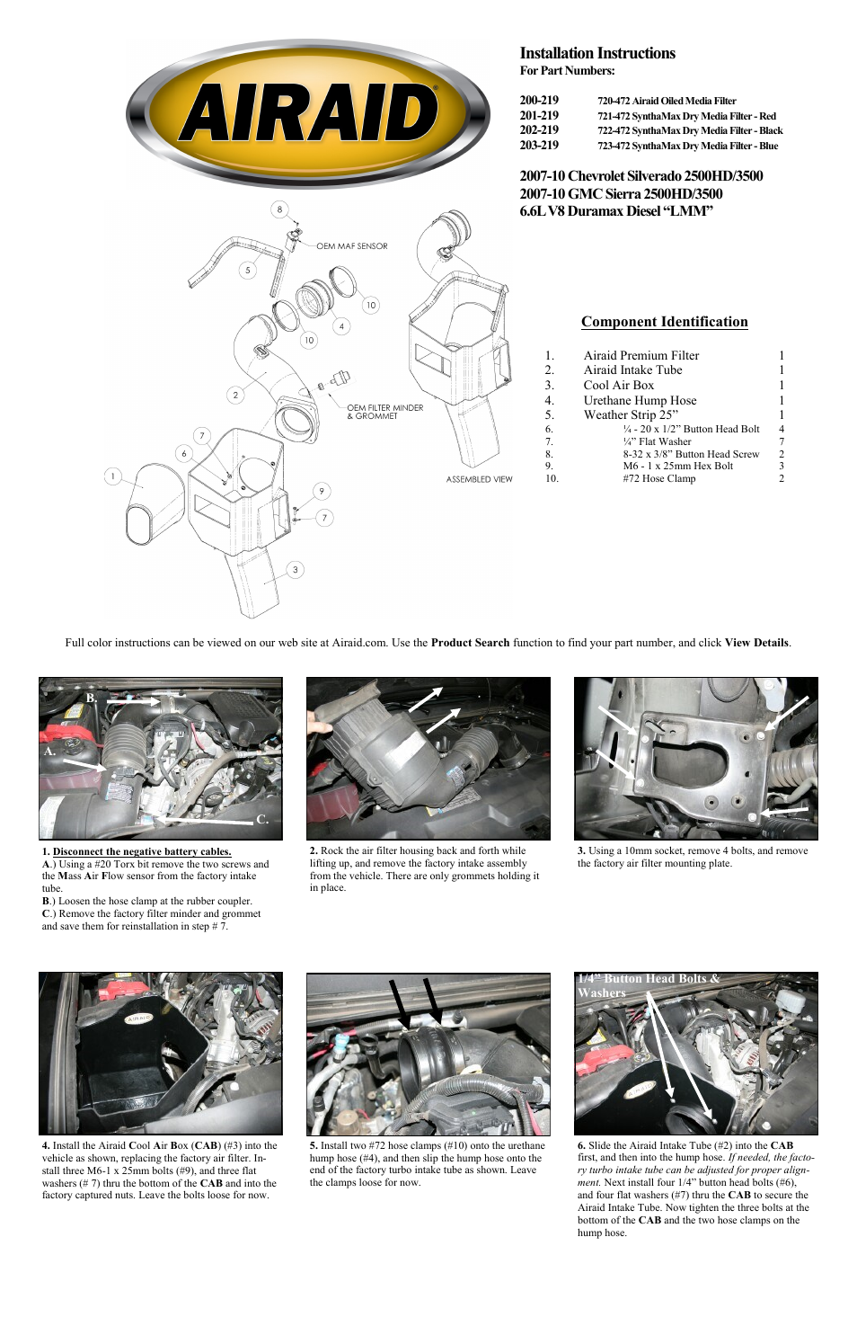 Airaid 200-219 User Manual | 2 pages