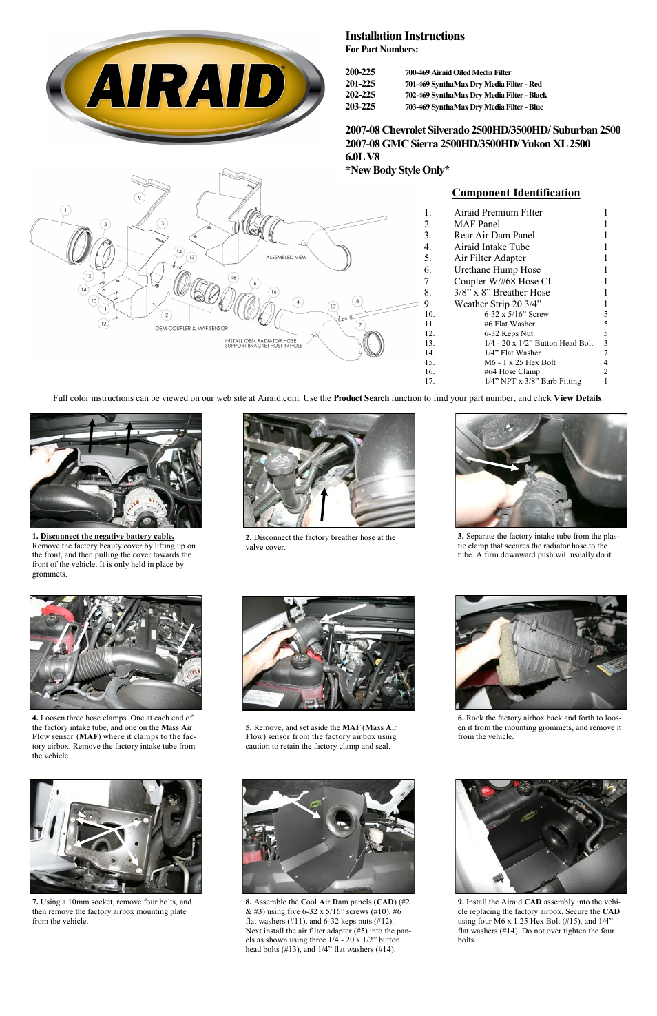 Airaid 200-225 User Manual | 2 pages