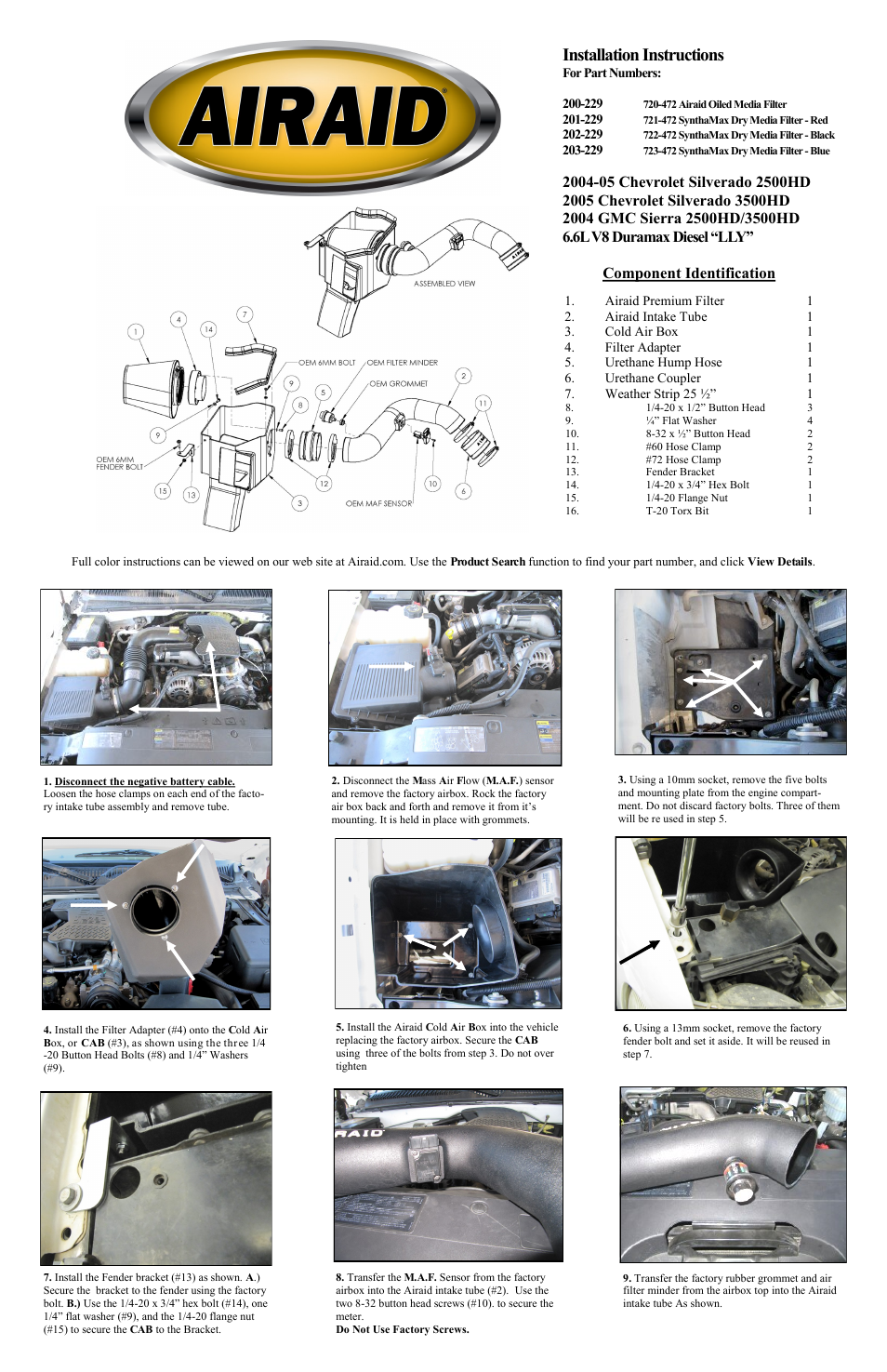 Airaid 200-229 User Manual | 2 pages