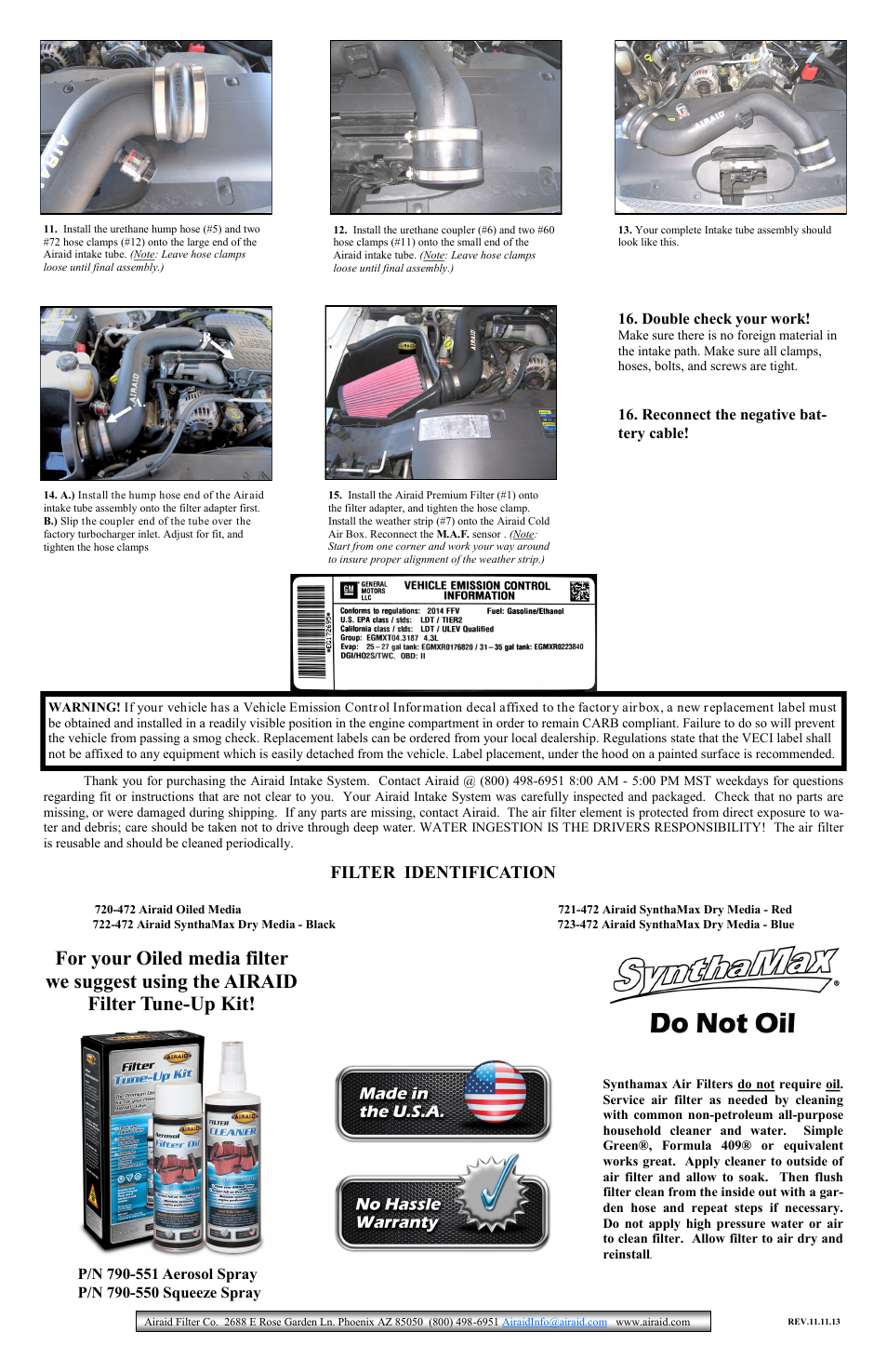 Filter identification | Airaid 200-229 User Manual | Page 2 / 2