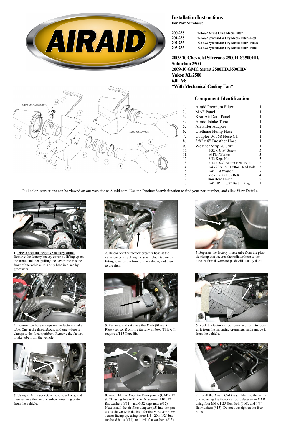 Airaid 200-235 User Manual | 2 pages