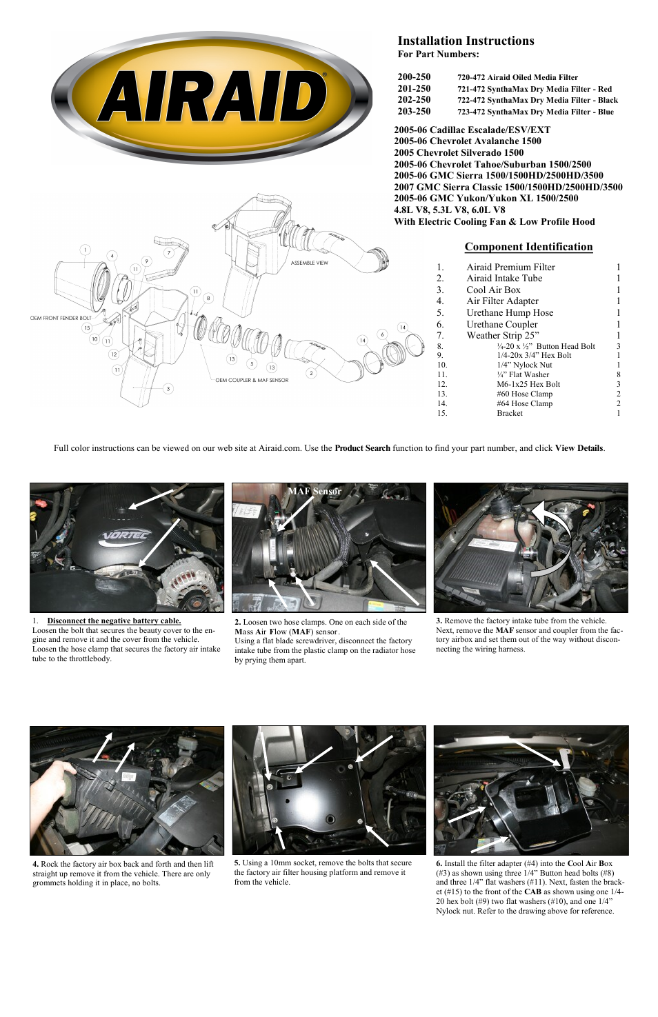 Airaid 200-250 User Manual | 2 pages