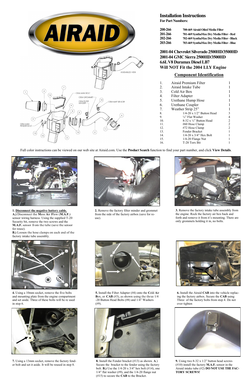 Airaid 200-266 User Manual | 2 pages