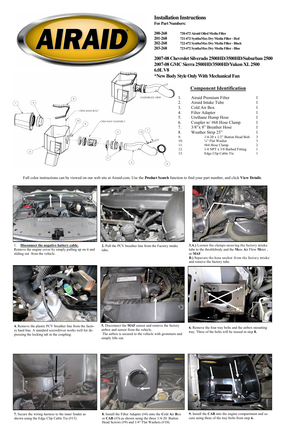 Airaid 200-268 User Manual | 2 pages