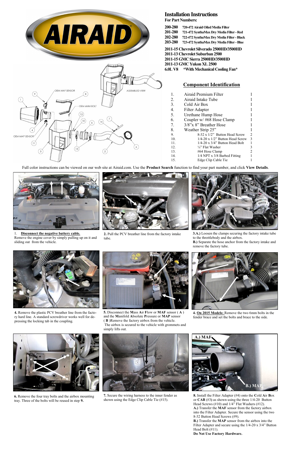 Airaid 200-280 User Manual | 2 pages