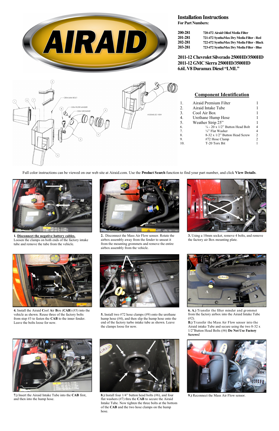 Airaid 200-281 User Manual | 2 pages