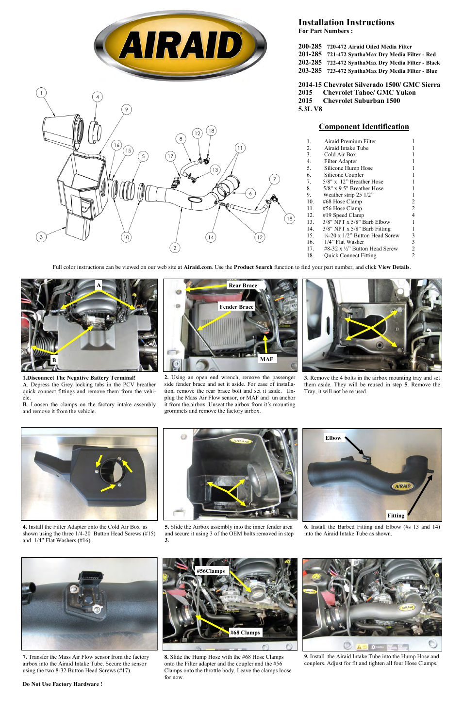 Airaid 200-285 User Manual | 2 pages